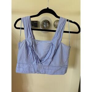 Zara Basic Womens Large Cropped Blouse All Cotton Wide Straps Blue Zipper Back